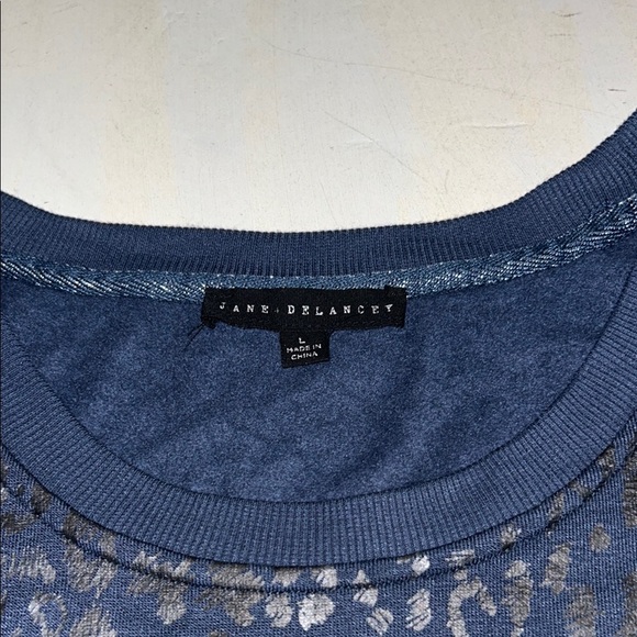 Jane and Delancey Navy with silver Leopard Print Soft Sweatshirt CUTE Sz LARGE - Picture 10 of 10
